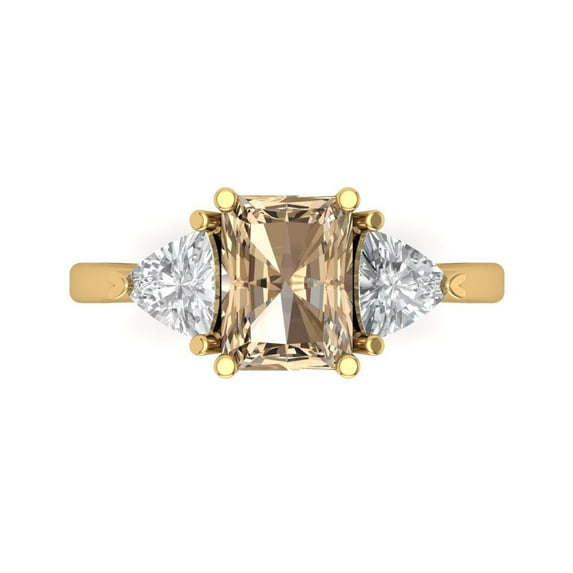2.82 ct Emerald Cut Yellow Moissanite Three-Stone Engagement Ring for Women in 18K Yellow Gold