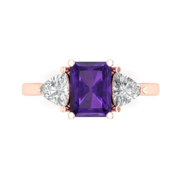 Clara Pucci 14K Rose Gold 2.82ct Amethyst Three-Stone Ring for Women