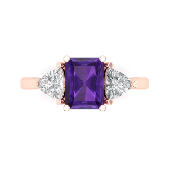 Clara Pucci 14K Rose Gold 2.82ct Amethyst Three-Stone Ring for Women