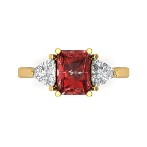 Three-Stone Engagement Ring for Women - 2.82ct Natural Garnet in 18K Yellow Gold Promise Ring