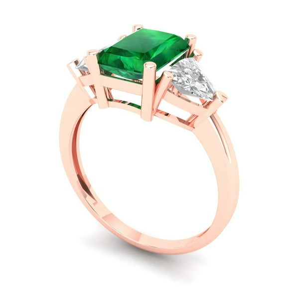 2.82 ct Emerald Cut Simulated Emerald Three-Stone Engagement Ring for Women in 18K Rose Gold
