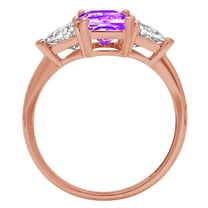 2.82 ct Emerald Cut Natural Amethyst Three-Stone Engagement Ring for Women in 18K Rose Gold