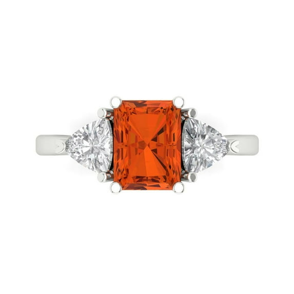 Clara Pucci 14K White Gold 2.82ct Red Three-Stone Ring for Women