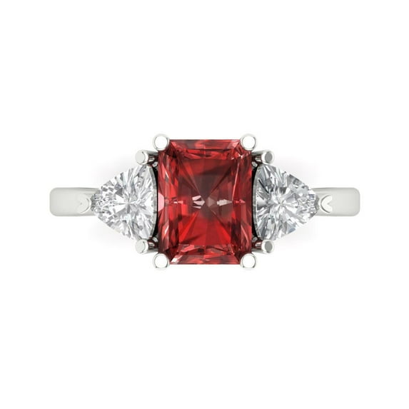 Clara Pucci 14K White Gold Solid Gold Garnet Three-Stone Anniversary Ring for Women - 2.82 cttw Emerald Cut