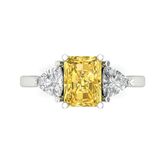 2.82 ctw 3 Stone Anniversary Ring for Women | Emerald Cut Natural Citrine | Hyperallergenic Solid 14K White Gold