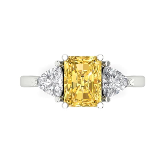 2.82 ctw 3 Stone Anniversary Ring for Women | Emerald Cut Natural Citrine | Hyperallergenic Solid 18K White Gold