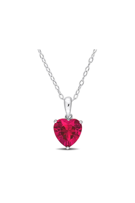 2.84 Carat (Ctw) Lab-Created Ruby Heart Solitaire Pendant Necklace in Sterling Silver with Chain for Women