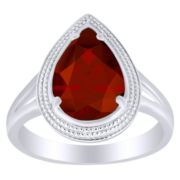 AFFY 2.85 Ct Pear Shape Simulated Garnet Solitaire Ring in 14k White Gold Over Sterling Silver Ring Size - 6.5