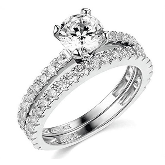 2.85 Ct Round Cut Engagement Wedding Ring Set Real 14K White Gold Matching Band