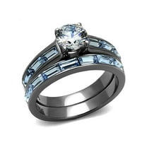 2.85Ct Clear and Sea Blue Cz Gray Stainless Steel Wedding Ring Set Women's Size 10