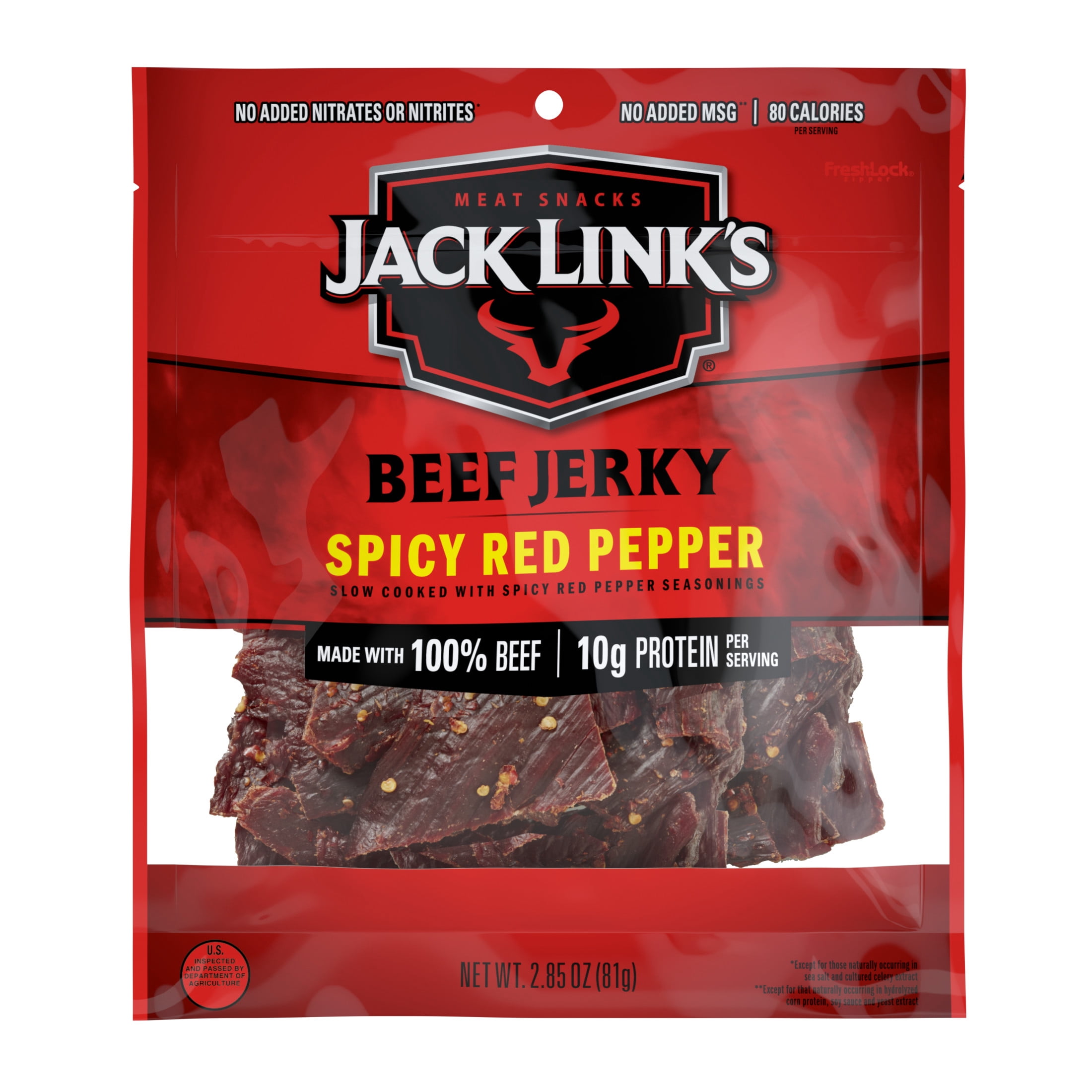 Jack Link’s Beef Jerky, 100% Beef, Spicy Red Pepper, 10g of Protein Per Serving, 2.85 oz Bag