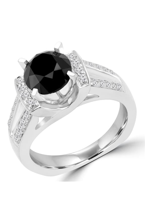 2.87 CTW Round Black Diamond Solitaire with Accents Engagement Ring in 14K White Gold - Size 4.5