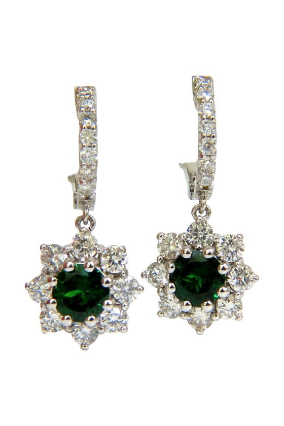 2.88CT NATURAL FINE GEM TSAVORITE DIAMOND DANGLE EARRINGS HOOP 14KT G/VS