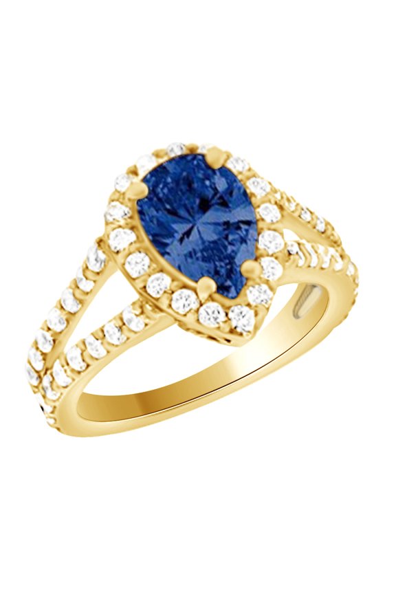 (2.88ct) Simulated Blue Sapphire & White Diamond Halo Engagement Ring In 14k Solid Gold With Ring Size 11