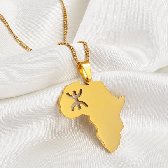 2.8CM Africa Map Berbers 14K Gold Pendant Necklaces African Berber Jewelry for Amazigh Women Men