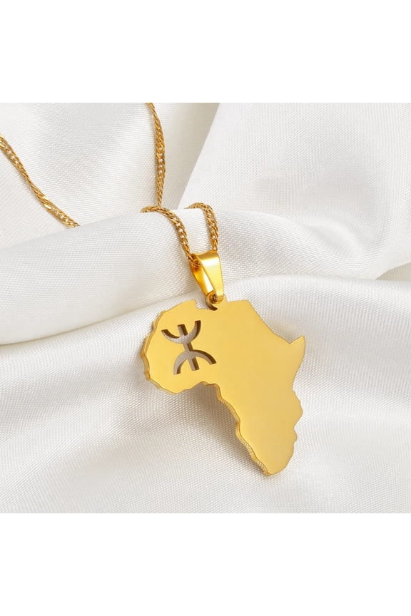 2.8CM Africa Map Berbers 14K Gold Pendant Necklaces African Berber Jewelry for Amazigh Women Men