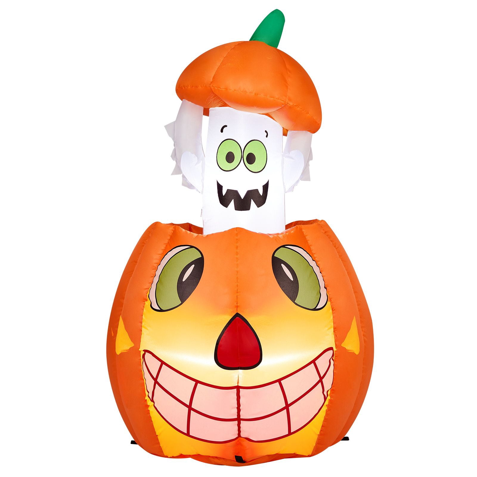 2.8FT Inflatable Animated Pumpkin Ghost Halloween Decor with Built-in LED Lights Waterproof Polyester Blow Up Ornament for Indoor Outdoor