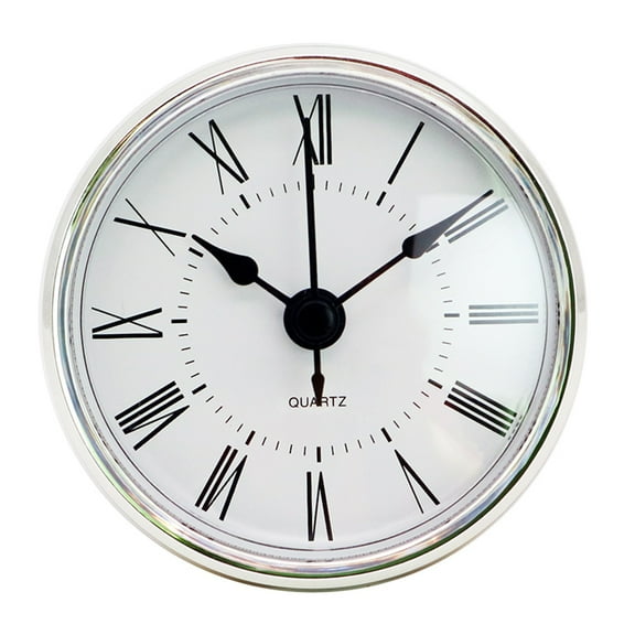 2.8Inch/70mm Clock Insert Round Movement Clock White Face Silver Tone Bezel Roman Numeral Fit 63mm Diameter Hole