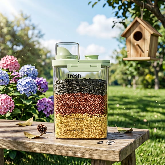 2.8L/0.63gal Bird Seed Storage Container with Airtight Lid Hidden Handle Seed Dispenser Pet Food Container Are Used to Store Bird Food Chicken Feed (Green)