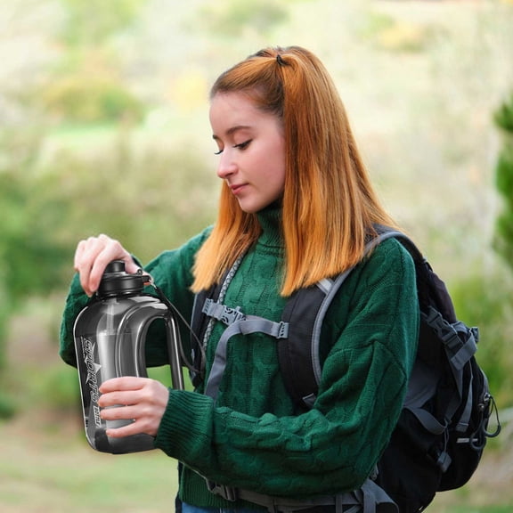 2.8L Large Capacity Sports Water Bottle, Dual-Use Straw & Chug Lid Leakproof Jug, Portable PC Water Container with Carry Handle for Gym, Hiking, Camping & Travel(Black)