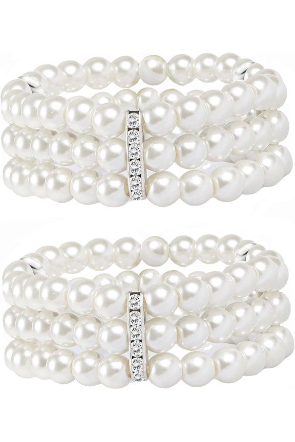 2 - 8Pcs 1920s Flapper Imitation Pearl Bracelet 3, Crystal, Style E2074