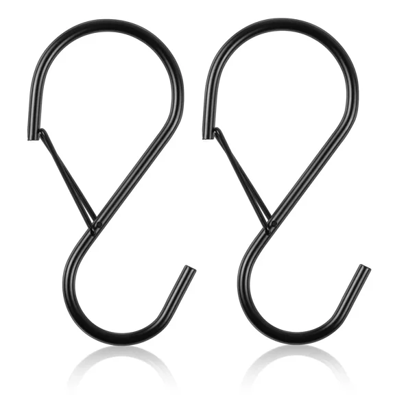 2-8Pcs 4Inch Large S Hooks with Safety Buckle Heavy Duty S Shaped Hooks Metal S Hooks for Jeans Clothes Kitchen Utensils Bags