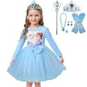 2-8T Girl Elsa Long Sleeve Princess Dress Costume for Birthday Party Halloween Cosplay Fancy Dress Up