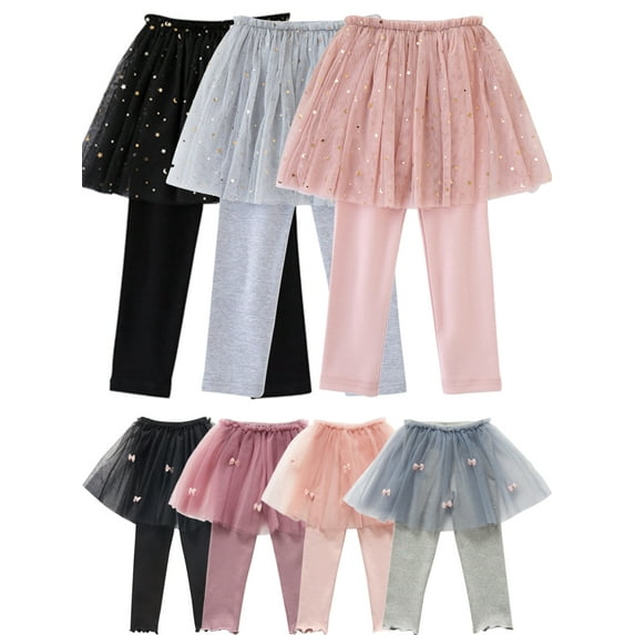 2-8T Girls Footless Leggings Tights with Ruffle Tutu Skirts Kids Culottes Ballet Pantskirt
