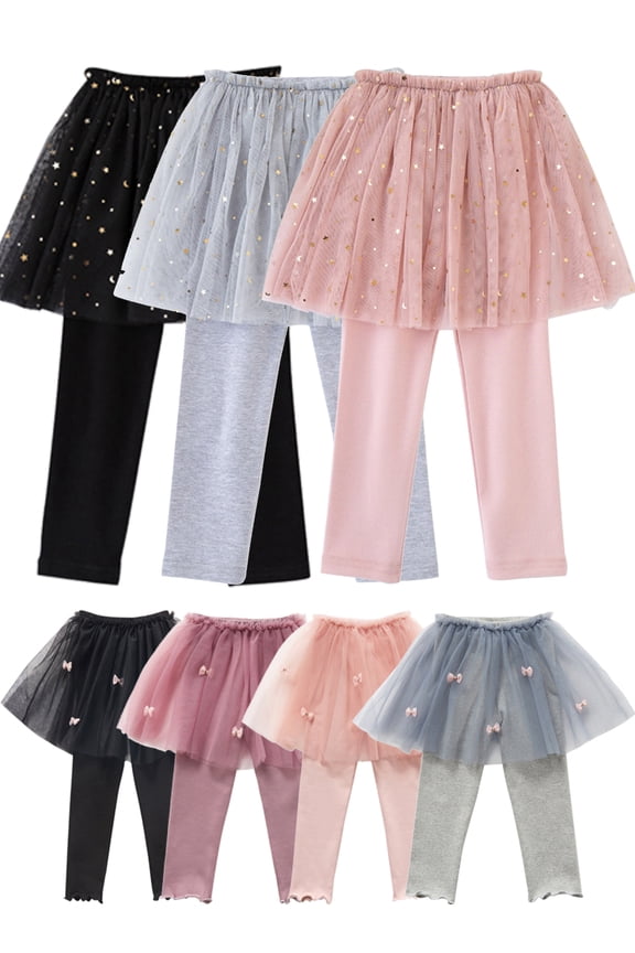 2-8T Girls Footless Leggings Tights with Ruffle Tutu Skirts Kids Culottes Ballet Pantskirt