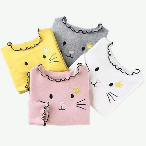 2-8T Kids Baby Girls' Long Sleeve Basic Half Turtleneck T-Shirt Cat Printed Tops
