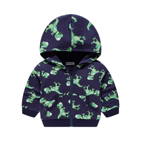 2-8T Kids Boys Girls Cartoon Dinosaur Hooded Jacket Casual Zipper Hoodie Coat Outerwear