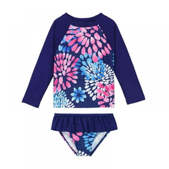 2-8T Kids Toddler Girls Swimsuit Rashguard Set Summer Beach Breathable Tankini with UPF 50+ Sun Protection - Navy Daisy