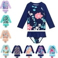 thumbnail image 1 of 2-8Y Girls' Printed Long Sleeve Rashguard UPF 50+ Two Piece Swim Set, 1 of 5