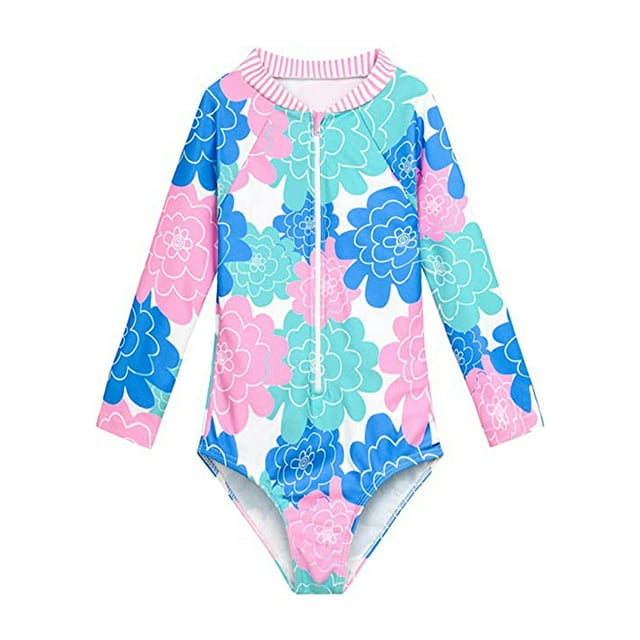 Women's Long Sleeve Rash Guard One Piece Swimsuit - UPF 50+, Zip Front, Built-In Bra