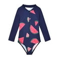 thumbnail image 1 of 2-8Y Kids Girls Rash Guard Long Sleeve One Piece Swimsuits Zipper Bathing Suits UPF 50+ Sun Protection, 1 of 4