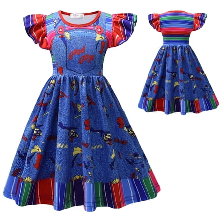 Sueea Horror Doll Fancy-Dress Costume for Toddler Little Girls 130CM/5-6Y