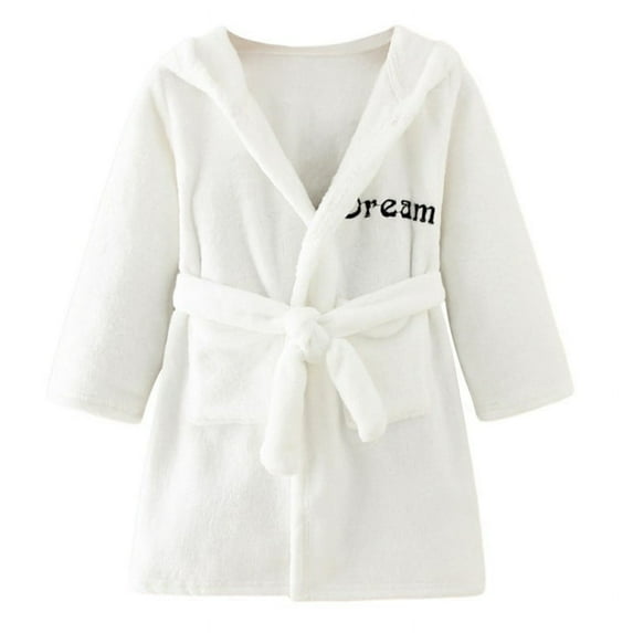 2-8Y Little Girls Boys Winter Warm Flannel Bath Robes Kids Long Sleeve Hooded Robe Sleepwear