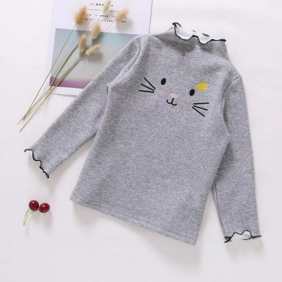 2-8Y Toddler Girls Casual Long Sleeve T-Shirts Kids Cartoon Cats Tee Tops Blouse