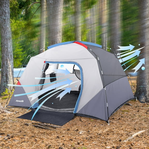2.8ft(L) x 7ft(W) x 58in(H) Camping Tent, Tent for Camping, Easy Set up Camping Tent 4 Person and 6 Person for Hiking Backpacking Traveling Outdoor, Light Blue