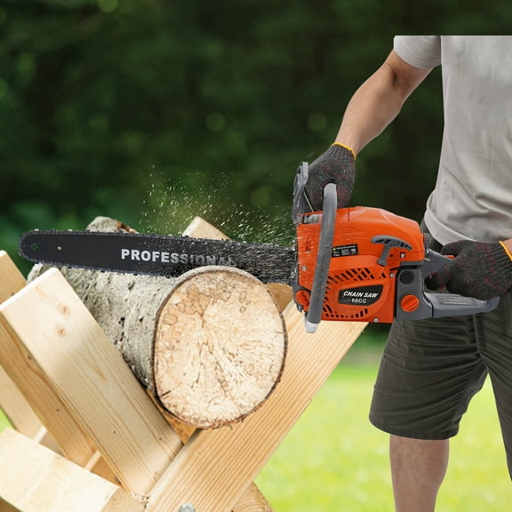 2.8kw 60cc Orange Gas Chainsaw,22in Max Cut,2-Stroke Air-Cooled,Cordless,Safe & Comfortable,Ideal for Garden & Logging