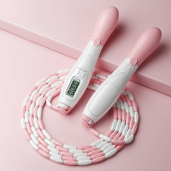 2.8m Counting Jump Rope Adults Adjustable Skipping Rope Jumping Rope with Counter Home Exercise Gym Training Fitness Equipment (White Pink)