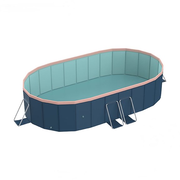 2.8m PVC Folding Pool for Summer Cooling, Large Outdoor Bathing Pool for Patio Beach Garden, Blue-Gray