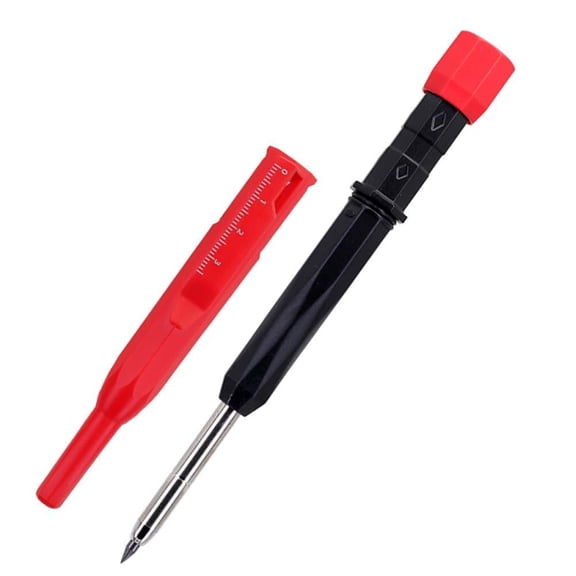 2.8mm Deep Hole Carpenter Pencil, Woodworking Marking Tool with Built-In Sharpener & Protective Sleeve, Multi-Surface Scribe Marker for Wood Metal Marble Wall Construction