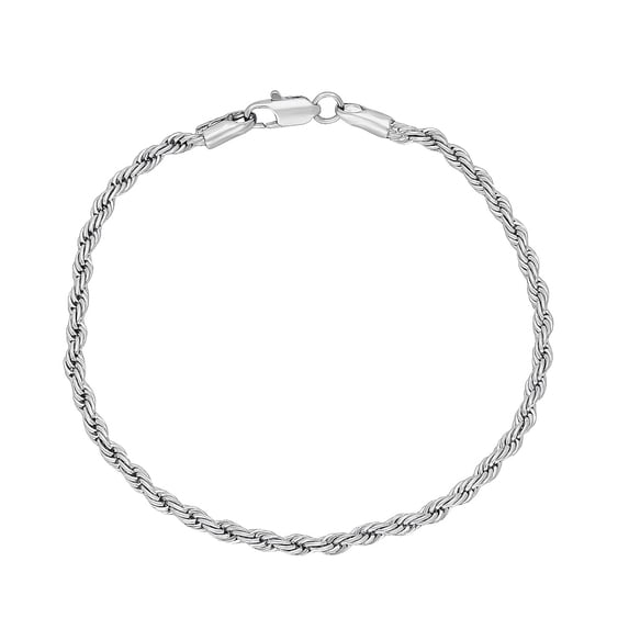 2.8mm Polished Twisted Rope Chain Bracelet, 7 inches + Gift Box