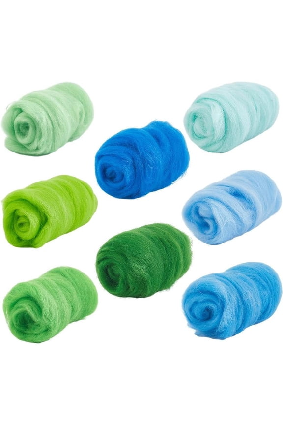 2.8oz 8 Rolls Green Blue Needle Felting Knitting Roving Wool Fibre Yarn Dry Wet Felt Hand Spinning Wools