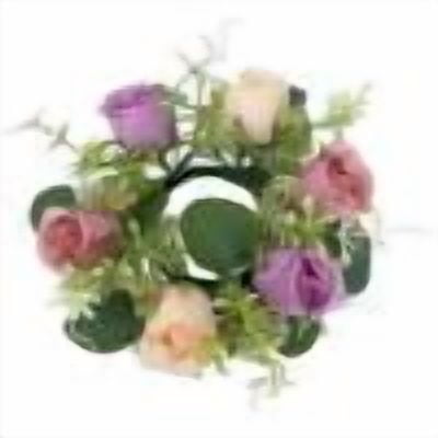 2.9" Artificial Rose Candle Rings - Floral Wreath for Wedding Centerpieces, Farmhouse Decor & Seasonal Tablescapes - Mini Candle Holder Wreaths