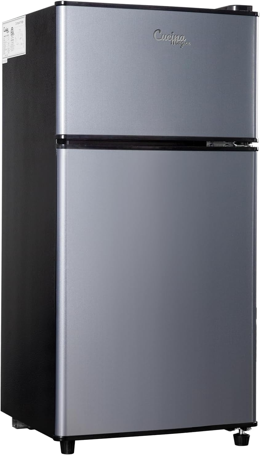 2.9 Cu.Ft Mini Fridge with Freezer, Double Door Small Refrigerator, 7-Level Adjustable Thermostat, Energy Saving Low Noise, Removable Glass Shelf, Blue, Compact Dorm Office Beverage Fridge
