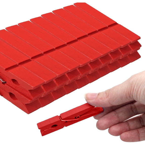 2.9 Inch Clothes Pins, 50 Pcs Red Colored Wooden Clothespins for Arts ...