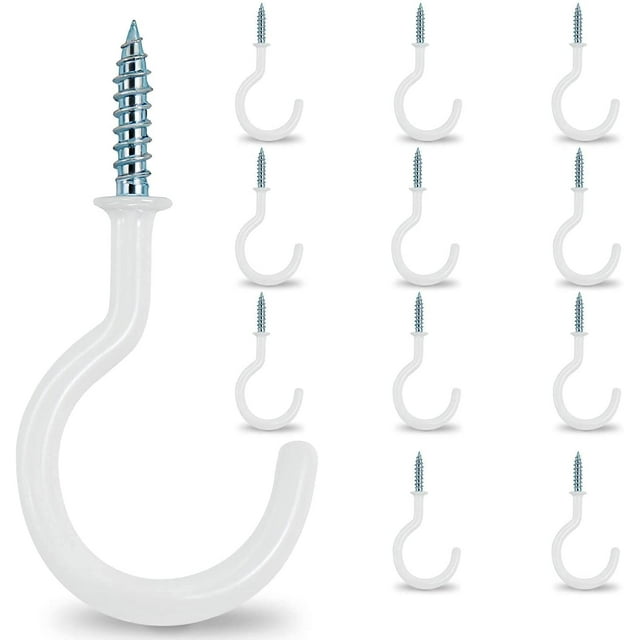 2.9" Large Ceiling Hooks, 12 Pcs Heavy Duty Screwin Wall Hooks, Vinyl