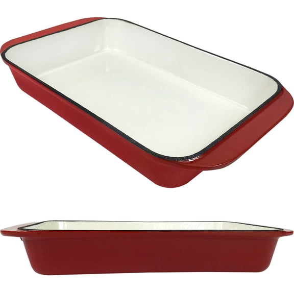 2.9 Qt Enameled Cast Iron Rectangular Roaster, Casserole Dish, Lasagna Pan, Deep Roasting Pan, for Cooking and Baking - Red Y101